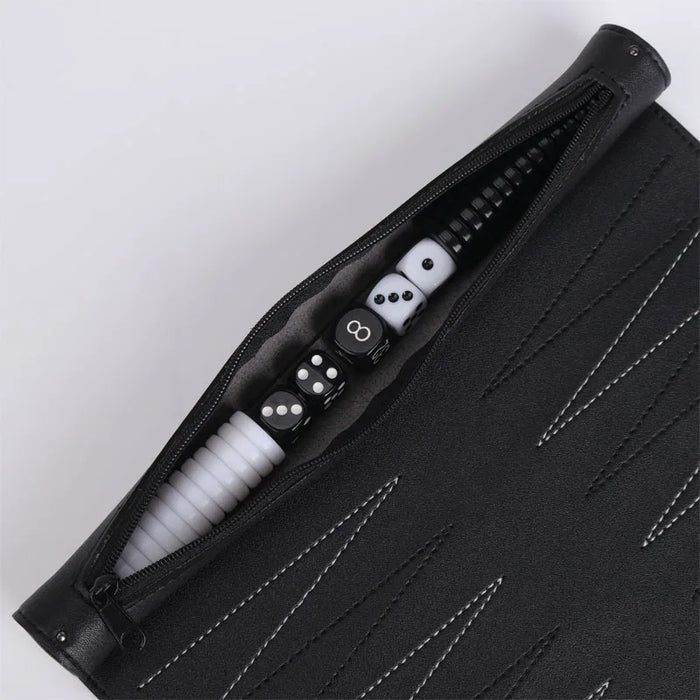 Roll-up Backgammon Set — Portable Foldable PU Leather Travel Board