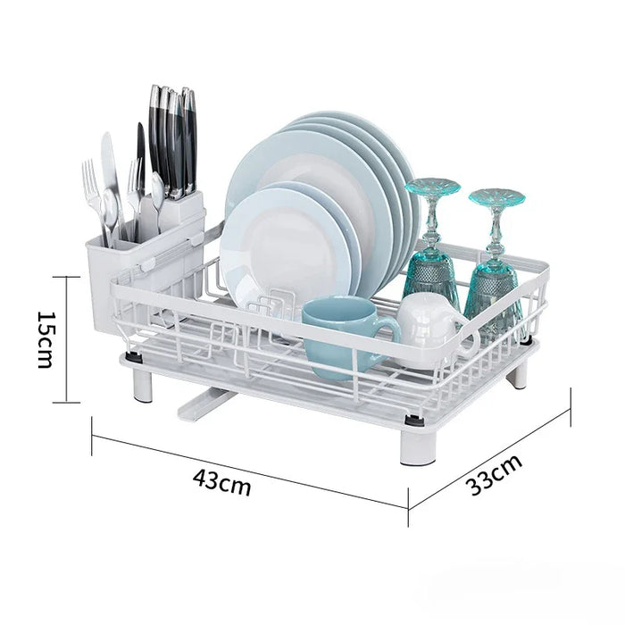 Countertop Dish Drainer with Drainboard & Utensil Organiser — Wrought Iron, Single-Layer (White/Black)