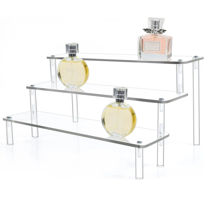 Transparent Acrylic Display Stand — 1–4 Tier Trapezoid Rack for Cupcakes, Perfume & Dolls