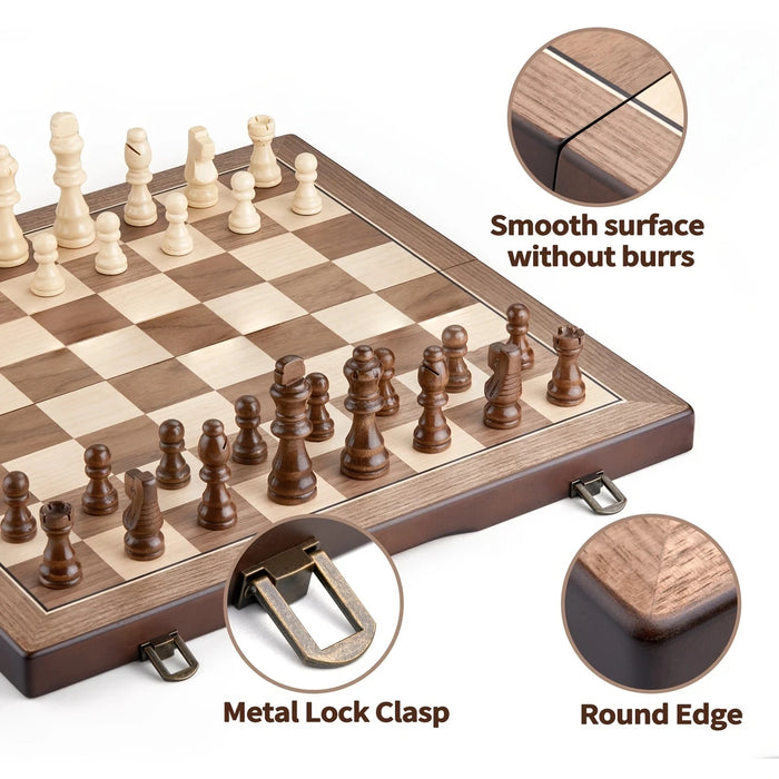 Magnetic Wooden Chess Set 39.37 cm (15.5in) Folding Travel Board with 2 Extra Queens