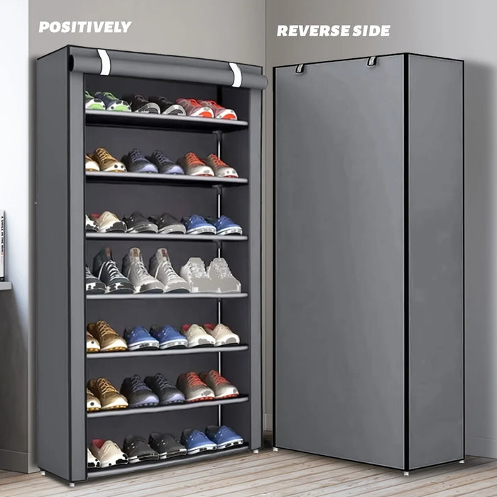 Multi-Tier Shoe Cabinet with Dust-Proof Rolling Shutter — 6/8/10 Tiers, Space-Saving