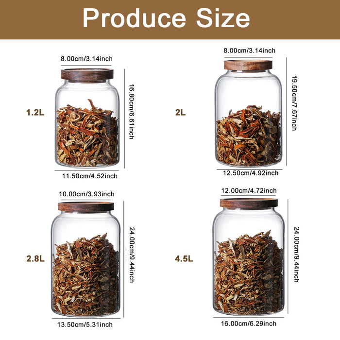 Glass Sealed Storage Jar with Wooden Lid — 1.2 L, 2 L or 2.8 L