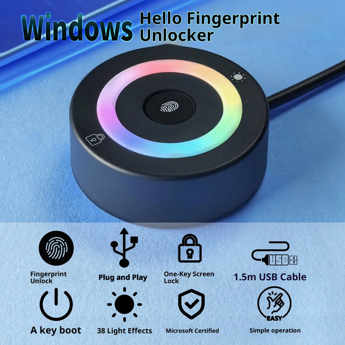 USB Fingerprint Reader for Windows Hello (Windows 10 & 11) – Biometric Login Module