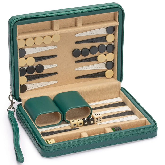 Travel Chess & Backgammon Set with Acrylic Pieces in Leather Case, 25 x 19 x 6 cm