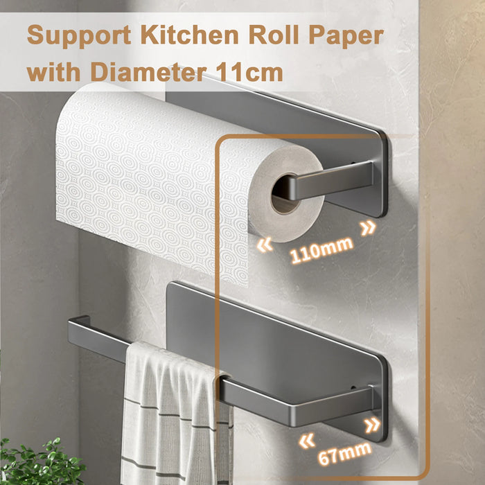 Self‑Adhesive Paper Towel & Toilet Roll Holder — No Drilling, Metal Rack (Black/Grey/White)