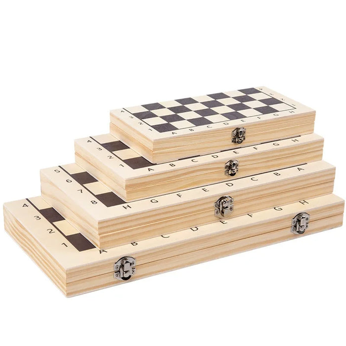 Three-in-One Wooden Game Set — Chess, Checkers & Backgammon, Portable