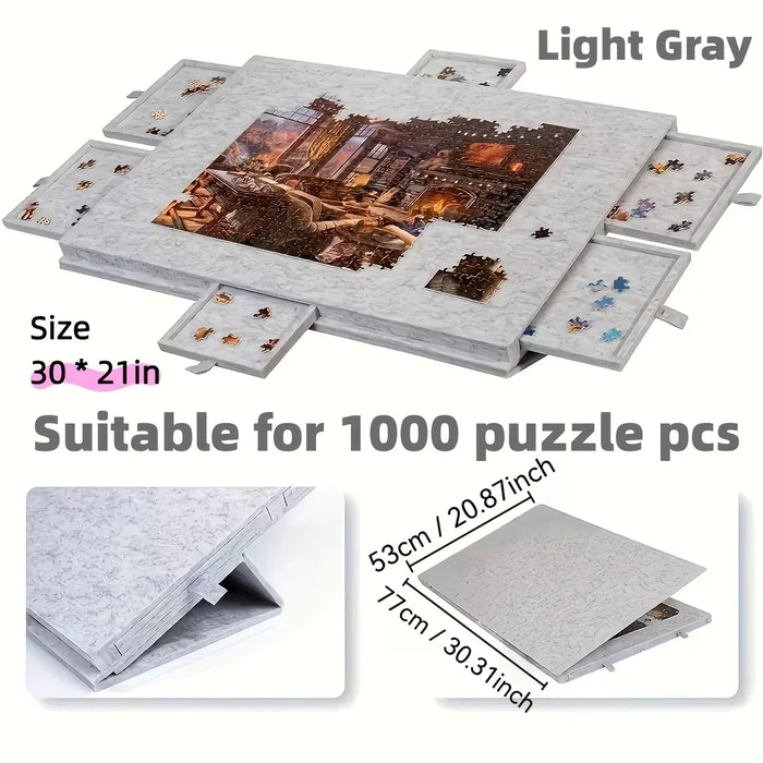 7-Piece Decorative Puzzle Board with 6-Drawer Felt Storage for 1000-Piece Puzzles