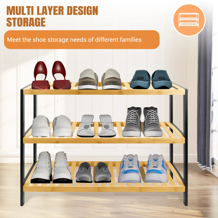 3-Tier Natural Bamboo Shoe Rack — Durable, Moisture-Resistant, Holds 12 Pairs (55 x 70 x 25 cm)