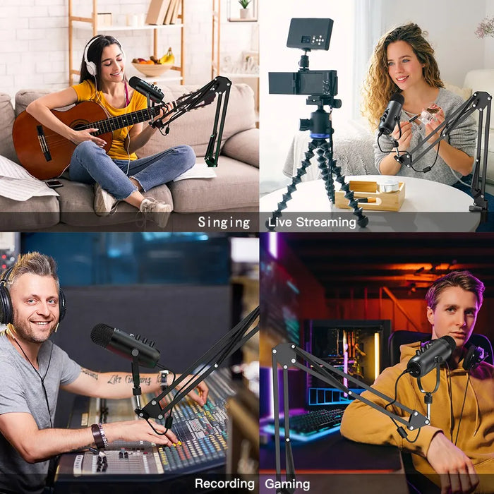 USB Cardioid Condenser Microphone Kit with Boom Arm — Plug-and-Play for Podcasting & Streaming