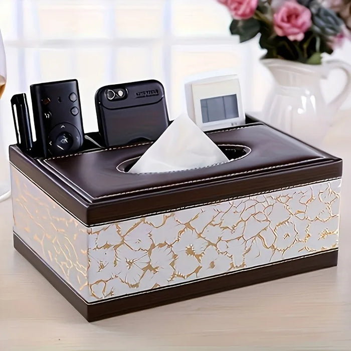 Faux Leather Tissue Box Cover with Remote Holder — Living Room & Desktop Organiser