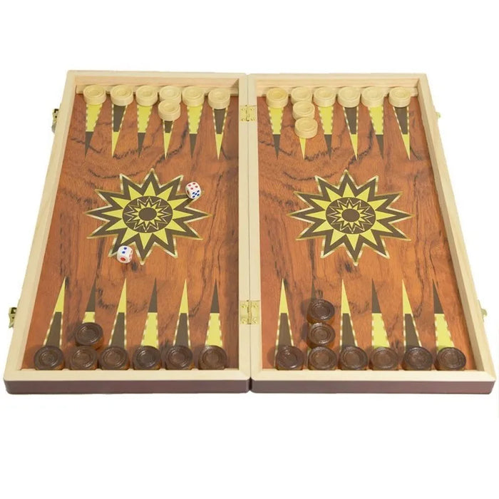 Folding Wooden Board Game — Chess, Checkers & Backgammon (29/39/49 cm)