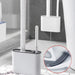 Wall-hanging Toilet Brush & Holder — Long Handle, Silicone Bristles (Grey or Blue)