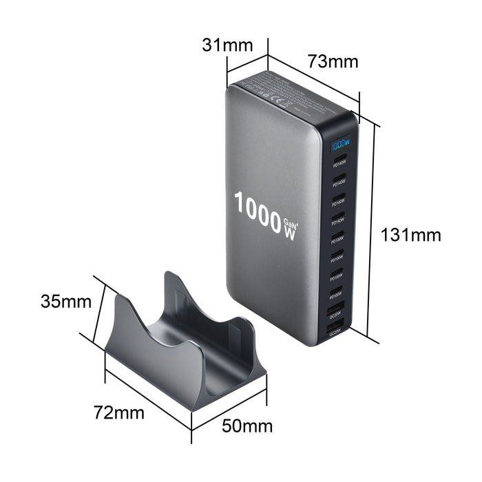 1000W GaN 10‑Port PD3.1 Fast Charging Station — Up to 140W USB‑C (for iPhone, Samsung, Xiaomi, Huawei)