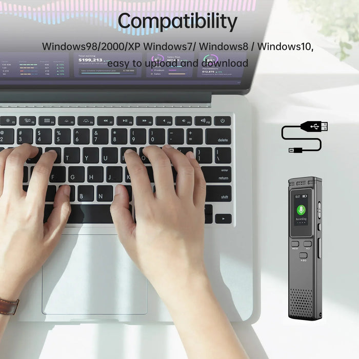 Digital Voice Recorder — 64GB / 16GB / 8GB, Voice-Activated MP3 Player with Noise Reduction