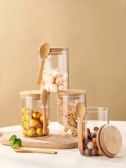 Borosilicate Glass Storage Jar with Bamboo Lid & Spoon, 620ml