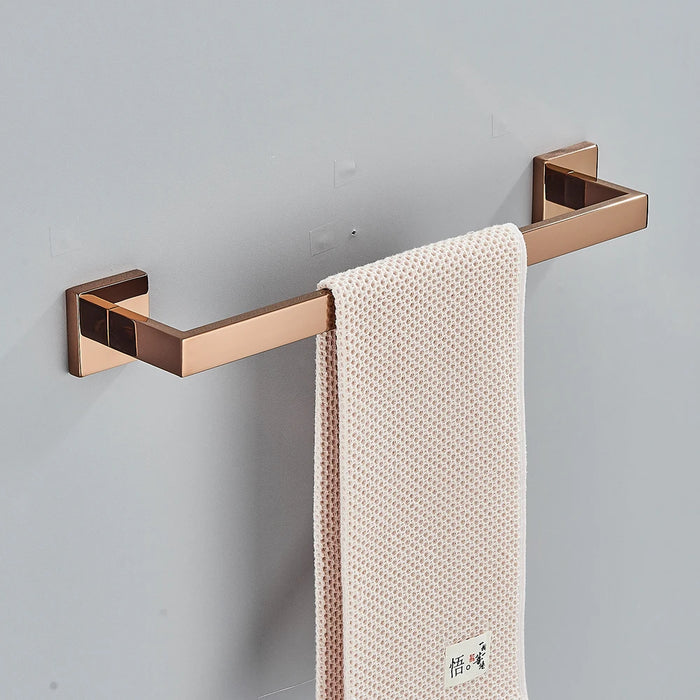Rose Gold Bathroom Hardware Set — Stainless Steel Towel Rail, Toilet Paper Holder & Hook