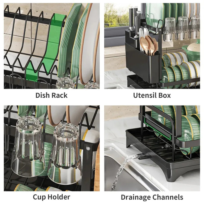 Stainless Steel 2-Tier Dish Rack — Fast-Drying & Stain-Free, Heavy-Duty Carbon Steel Frame