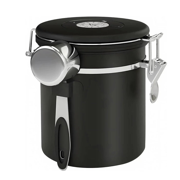 Airtight Stainless Steel Coffee Canister 22oz (1800ml) with Scoop — Black