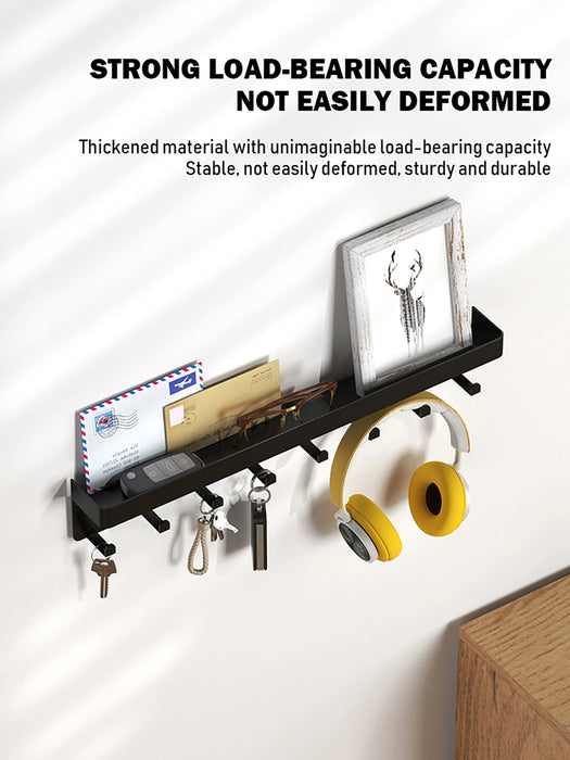 Wall-Mounted Key Organiser with Tray and Hooks – No-Drill or Drill Fixing