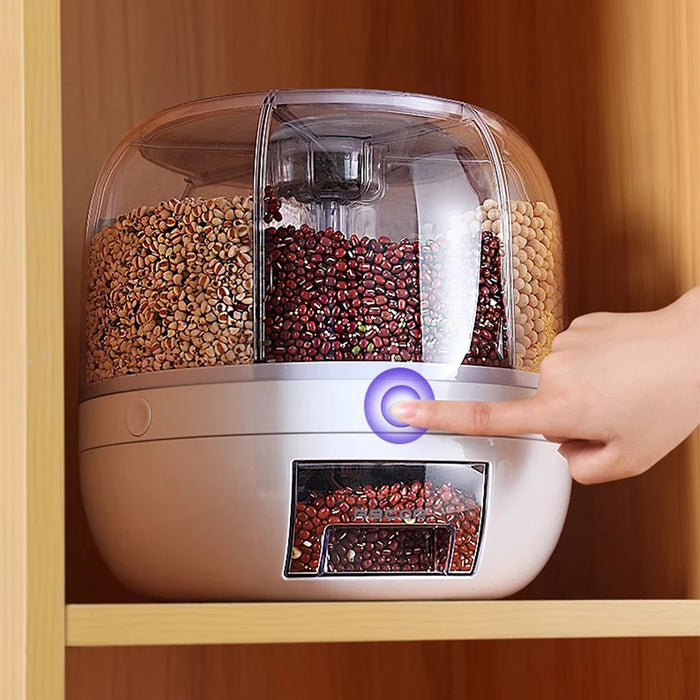 360° Rotating 6-Compartment Airtight Food Dispenser — Storage for Rice, Cereal & Dry Goods