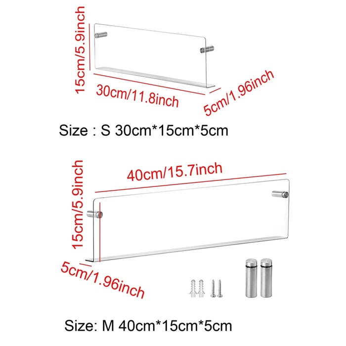 Clear Acrylic Floating Wall Shelf — Wall-Mount Magazine & Book Rack (30cm/40cm)