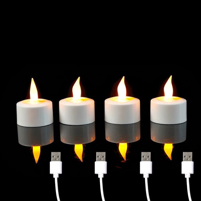 Rechargeable LED Tea Candles — Warm Yellow Flameless Pillars (1–4 pcs)