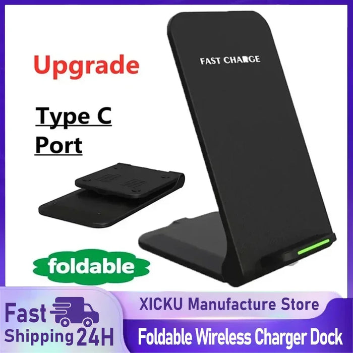 Wireless Charging Stand Pad for iPhone 17 16 15 14 13 12 Pro, Samsung & Xiaomi Phones (USB‑C, No Cable)