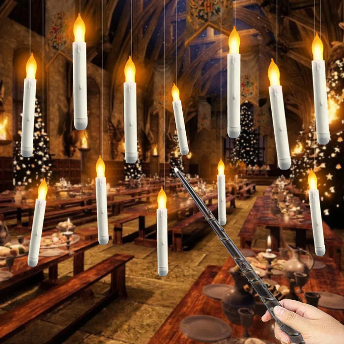 12-Pack Floating LED Taper Candles with Magic Wand Remote — Flameless Flicker Lights