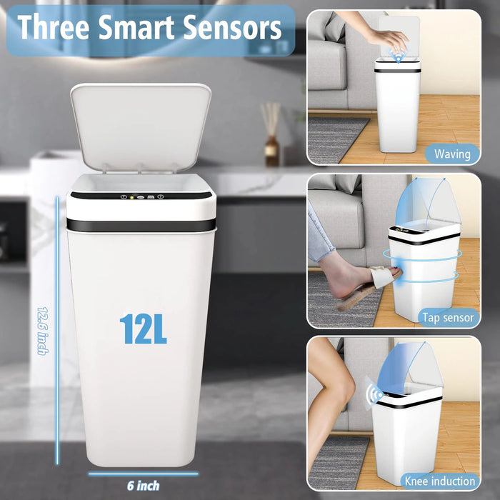 Slim Touchless Motion Sensor Bin with Lid — 12L (approx. 3.5 gal)