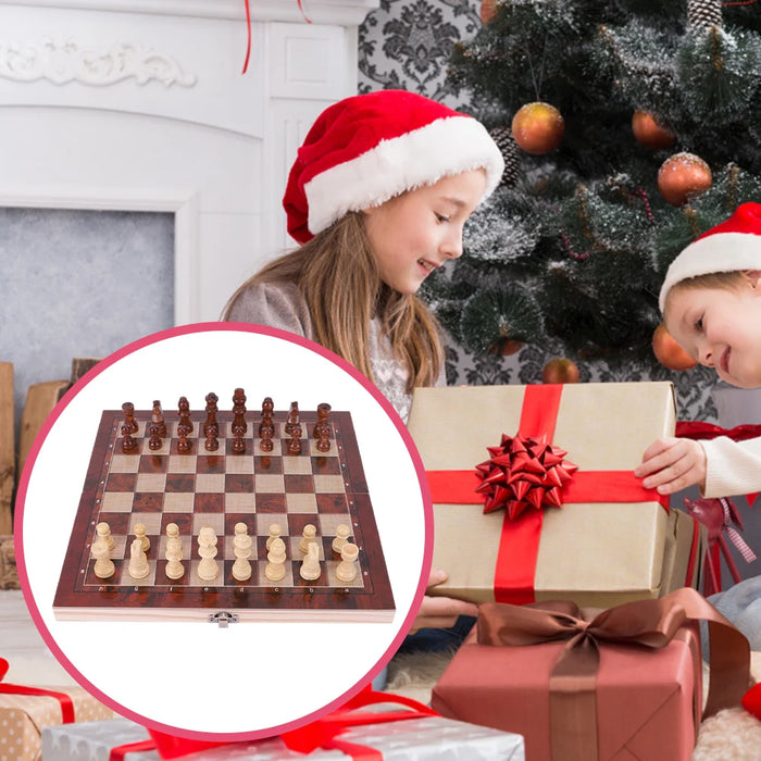29x29cm Foldable 3‑in‑1 Wooden Chess, Checkers & Backgammon Board