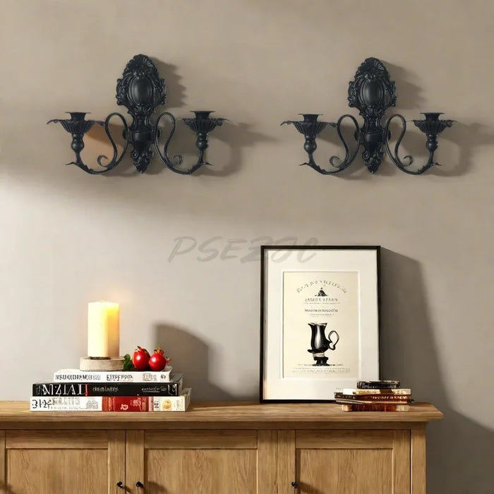 Vintage Black Wall-Mounted Iron Candlestick Holder