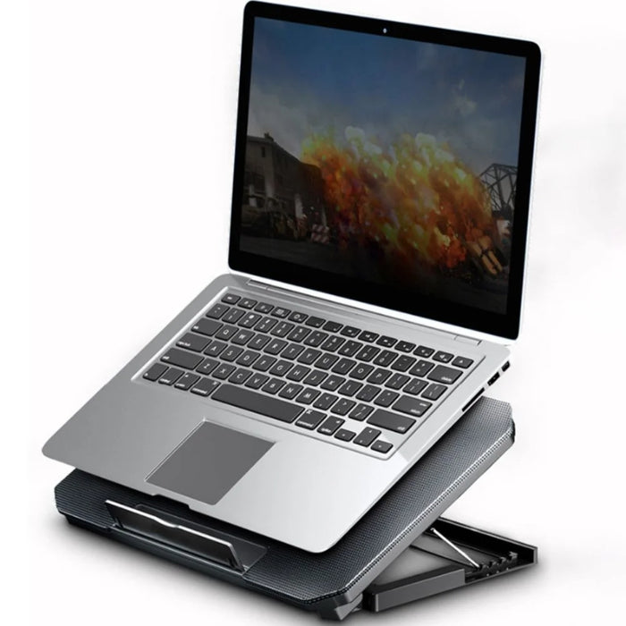 Adjustable Metal Mesh Laptop Cooling Pad with USB and LED Light — Black