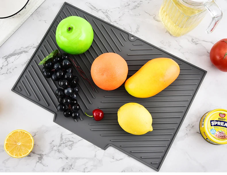 Silicone Drying Mat & Anti-Scald Coaster — Non-Slip Rectangle Dish Drainer