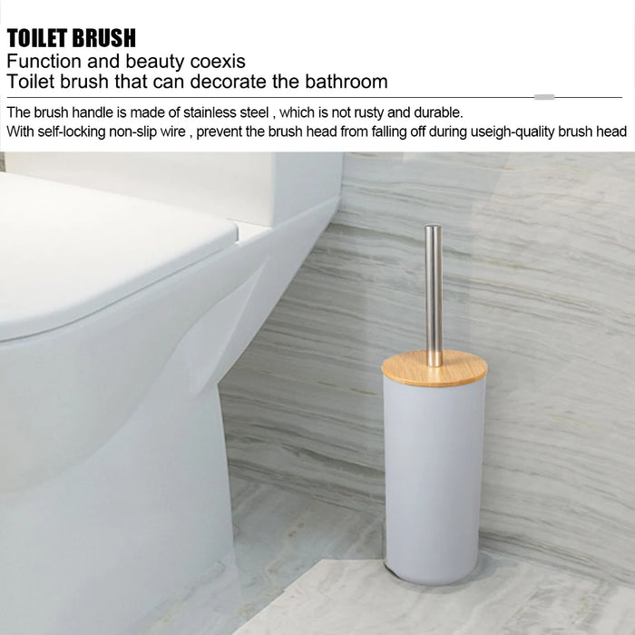 6-Piece Bamboo & Plastic Bathroom Set — Bin, Toilet Brush, Lotion Pump, Soap Box, Toothbrush Cup & Mouth Cup