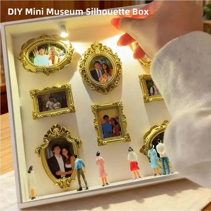 DIY Mini Museum Silhouette Box – Creative Memory Display Kit with Miniature Statues & Gold Frames