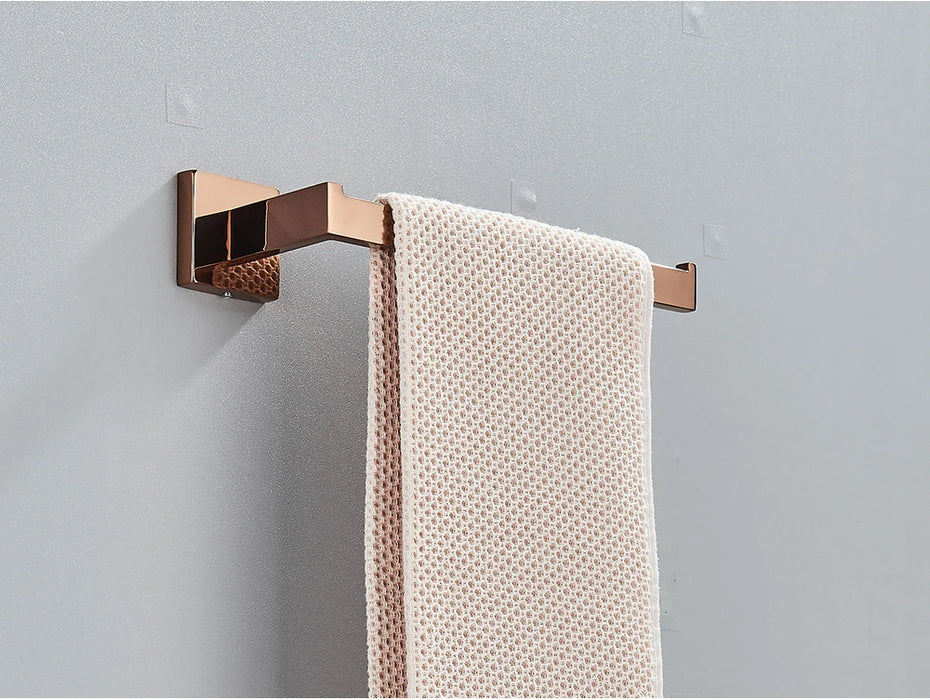Rose Gold Bathroom Hardware Set — Stainless Steel Towel Rail, Toilet Paper Holder & Hook