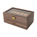 24-Slot Watch Box — Brown PU & Wood Display Case with Glass Lid