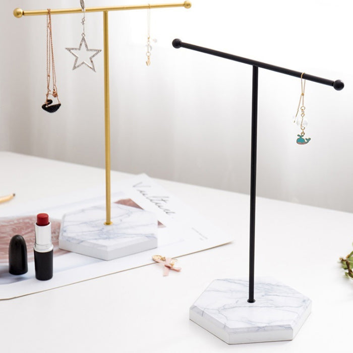 T-shaped Jewellery Display Stand — Wood & Metal, Gold and Black options