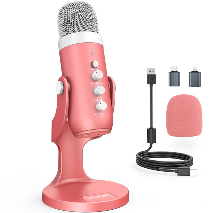 USB Condenser Microphone — Pink Studio Mic for PC, Mac, Phone, Streaming & Gaming