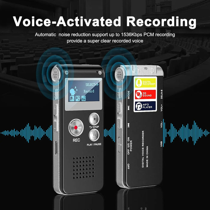 Digital Voice Recorder — 1536kbps, MP3 Player, USB & Voice‑Activated