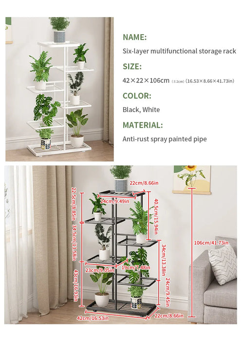 Iron Plant Stand – 4/5/6-Tier Flowerpot Organiser, Black or White