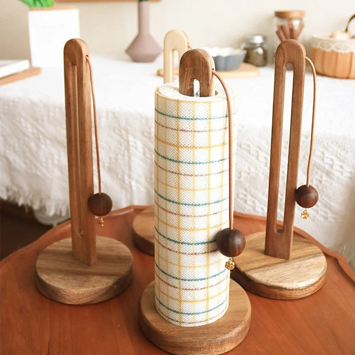 Solid Wood Paper Towel & Wrap Holder — Cat Paw / Four‑Leaf Clover / Cat
