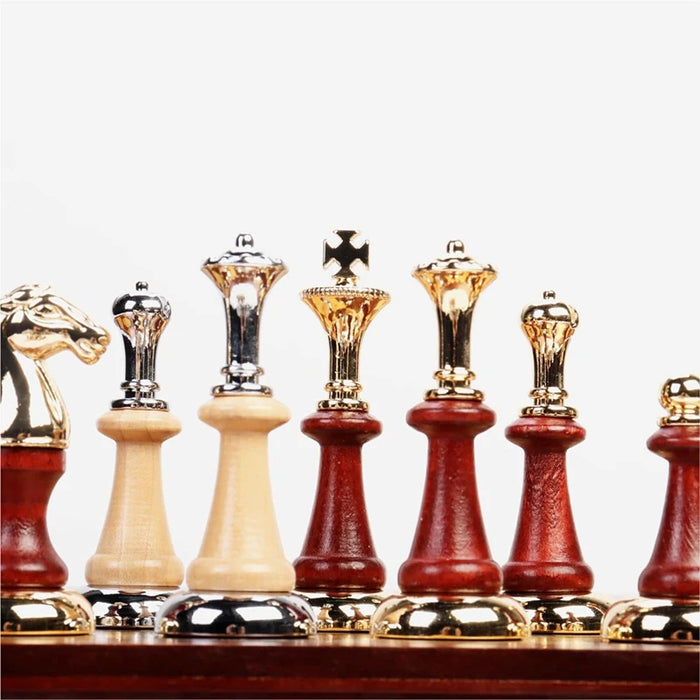 38cm (15in) Wooden Desktop Chess Set with Storage Drawer and 2 Extra Queens
