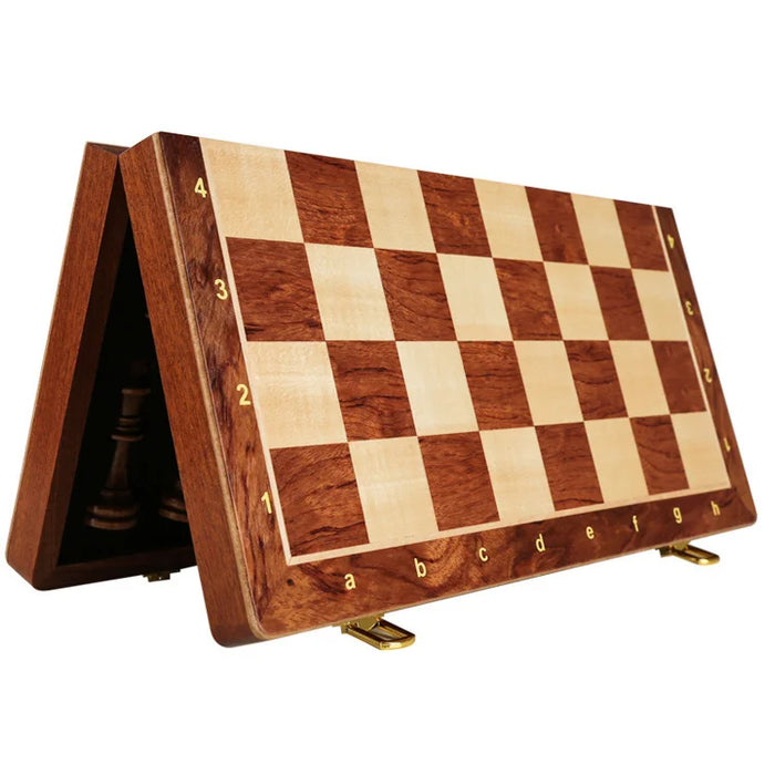 Handcrafted Folding Wooden Chess Set – 39 x 39 cm, Solid Wood Pieces