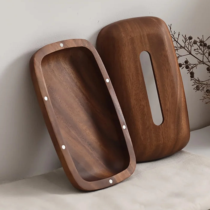 Walnut Wood Tissue Box Cover – Rectangular with Removable Lid, Minimalist Home Décor