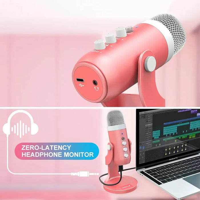 USB Condenser Microphone — Pink Studio Mic for PC, Mac, Phone, Streaming & Gaming