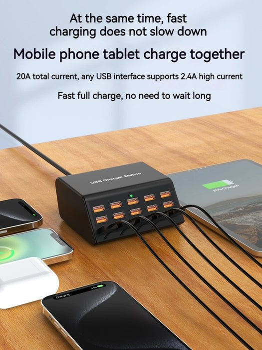 100W 15-Port Desktop USB Charger Station — Fast Charge for iPhone, iPad & Samsung