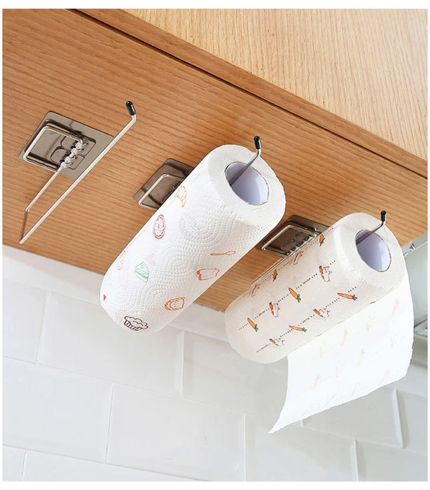 Drill-Free Stainless Steel Wall-Mounted Paper Towel & Toilet Roll Holder