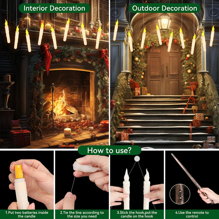12-Pack Floating LED Taper Candles with Magic Wand Remote — Flameless Flicker Lights