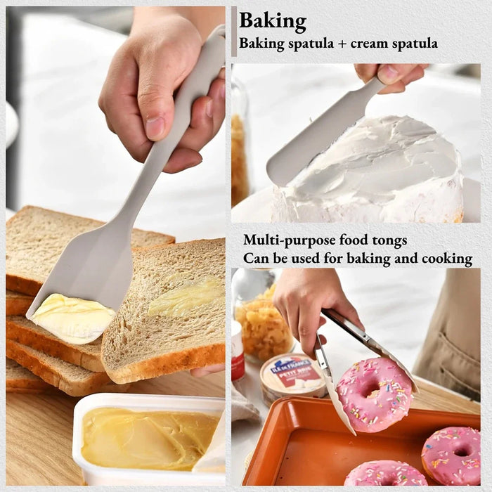 15-Piece Khaki Silicone Kitchen Utensil Set — Food-Grade Cookware Tools